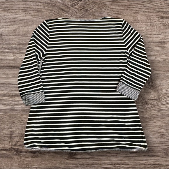 Talbots Black & White Striped Sun Protection Tee UPF 50+ Size Medium PETITE - Picture 2 of 5